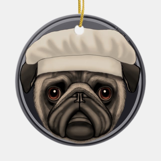 Pug kock julgransprydnad keramik (Framsidan)