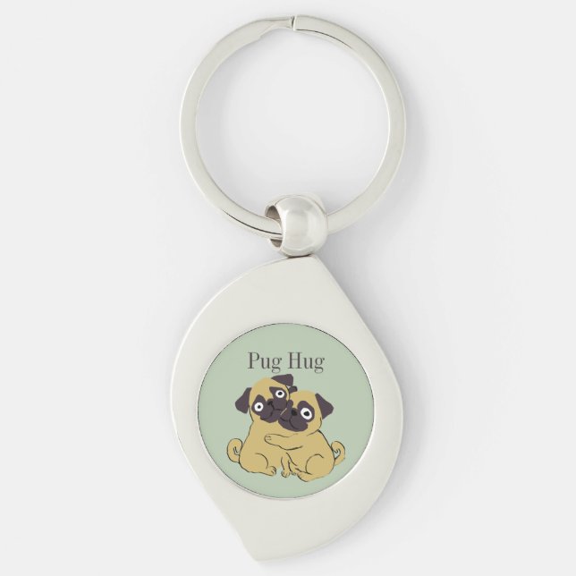 Pug kram  swirl silverfärgad nyckelring (Framsidan)