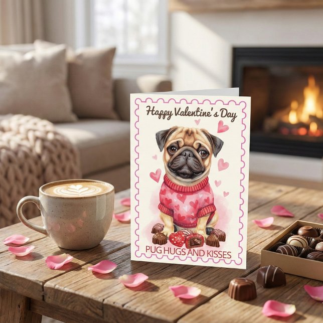 Pug Kramar och Kyssar Bedårande Alla Hjärtans Dag Kort (Skapare uppladdad)