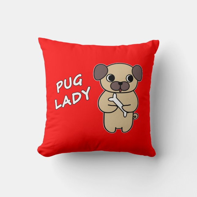 PUG LADY - Röd Kudde (Framsida)
