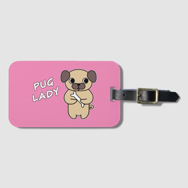 PUG LADY - Rosa resväskemärke Bagagebricka (Framsida horisontal)