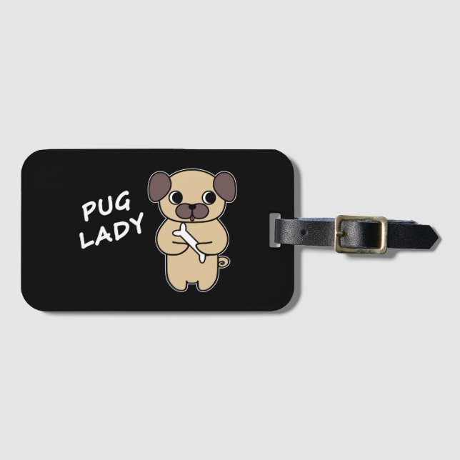 PUG LADY - Svart bagagetikett Bagagebricka (Framsida horisontal)