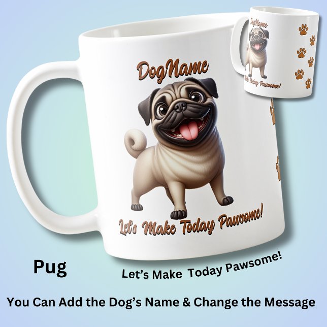 Pug, Lägg till Hund Namn, Ändra text Kaffemugg (Skapare uppladdad)