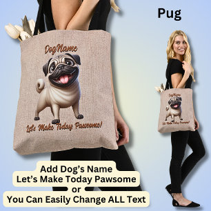 Pug - Lägg till Hund Namn, Ändra text Tygkasse