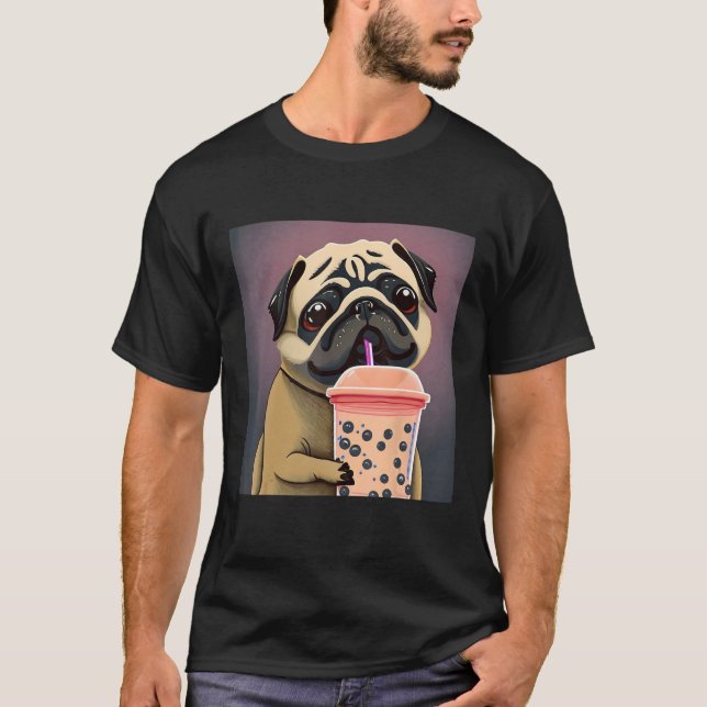 Pug LES Pug hund med boba hund T Shirt (Framsida)