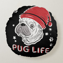 Pug Life Animal Santa jul Rund Kudde