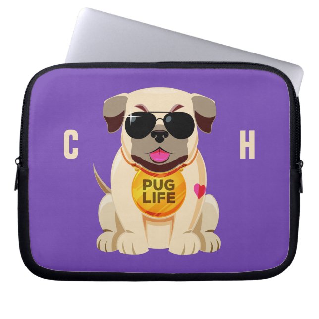 Pug Life-användarnamn och färg laptop sleeve (Framsidan)