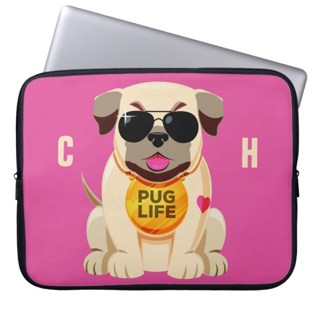 Pug Life-användarnamn och färg laptop sleeve (Framsidan)