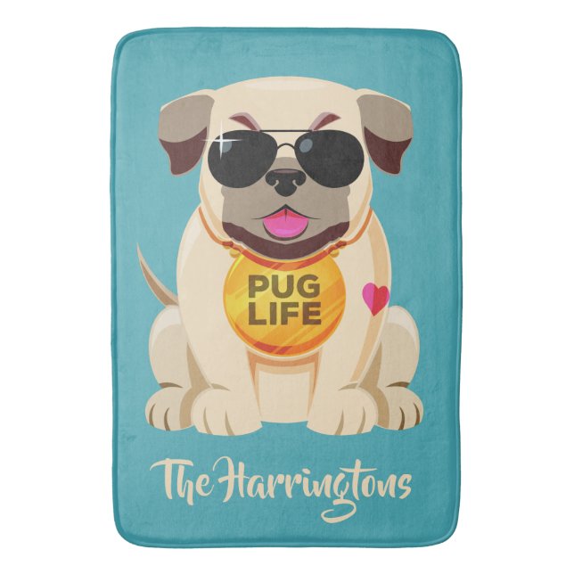 Pug Life-eget namn och färg-badkar Badrumsmatta (Framsidan (Vertikal))