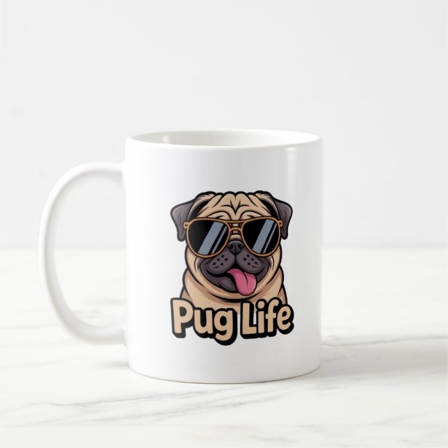 Pug Life Funny Pug Sunglasses Coffee Mug Pug Lover Kaffemugg (Vänster)