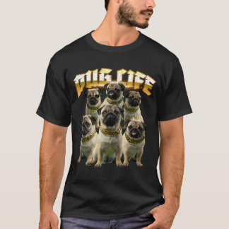 Pug Life - Retro 90-tals Hip-Hop Valp Crew Bootleg T Shirt