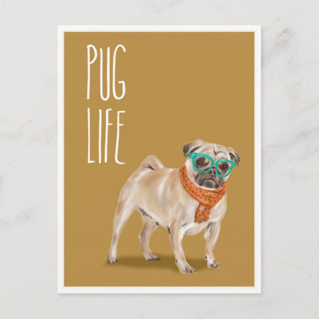 Pug Life Rolig hund Ord Pun Vykort (Framsida)