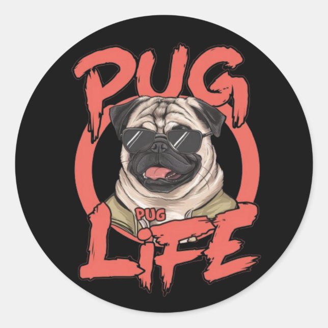 Pug Life Runt Klistermärke (Framsida)