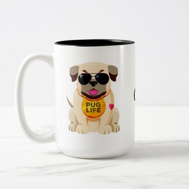 Pug Life specialbeställda muggar med namn (Vänster)