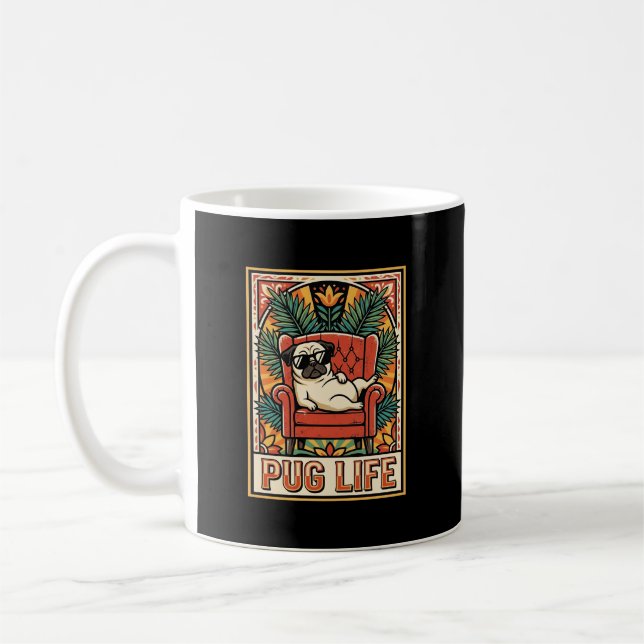 Pug Liv Retro Folkkonst Hund Kaffemugg (Vänster)