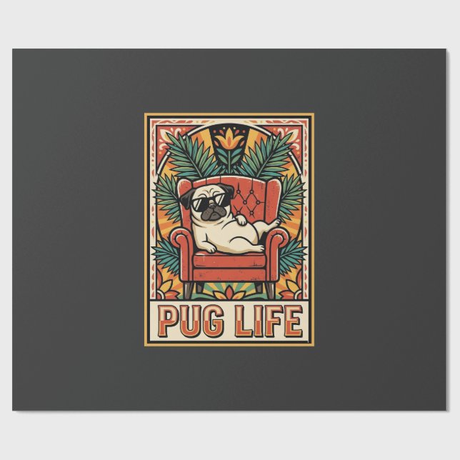 Pug Liv Retro Folkkonst Hund Presentpapper (Platt)
