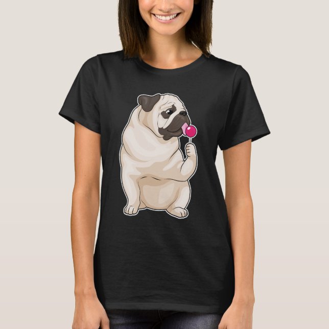 Pug Lollipop T Shirt (Framsida)