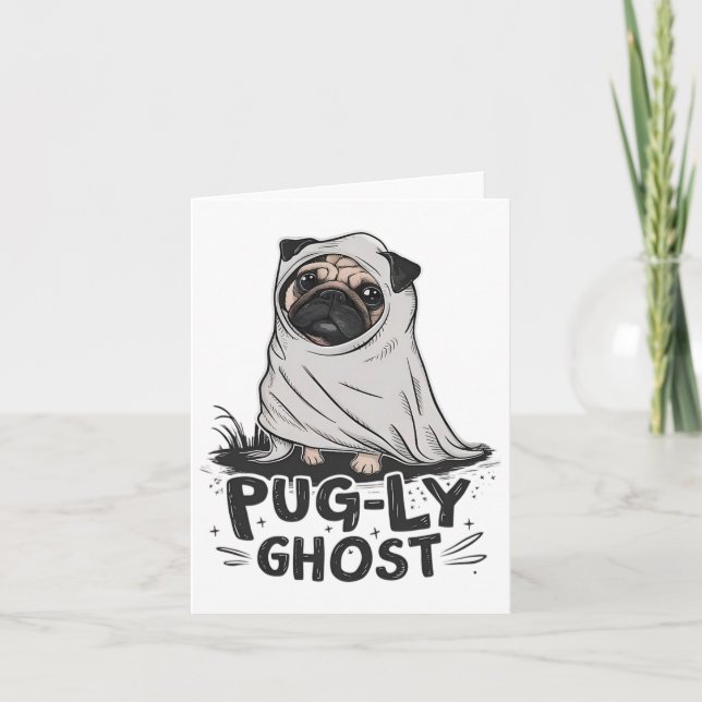 Pug-ly Ghost Rolig hund Puns Halloween Pug Owners  Kort (Framsida)