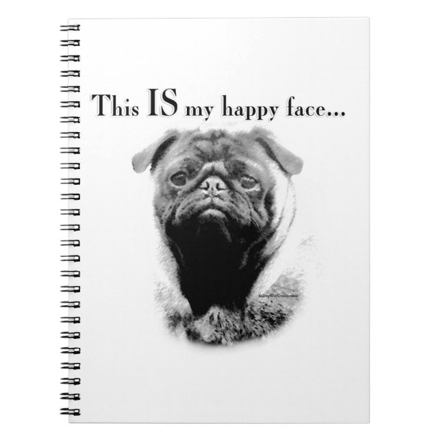 Pug Lycklig Ansikte Anteckningsbok Med Spiral (Framsidan)