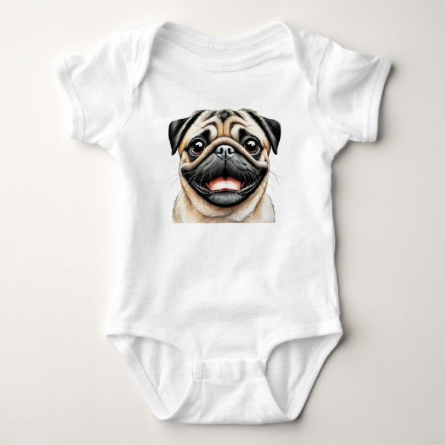 Pug Lycklig ansikte Hund T Shirt (Framsida)
