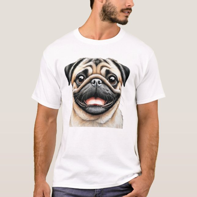 Pug Lycklig Ansikte Hund T Shirt (Framsida)