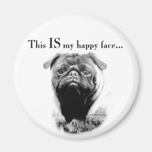 Pug Lycklig Ansikte Magnet (Framsidan)