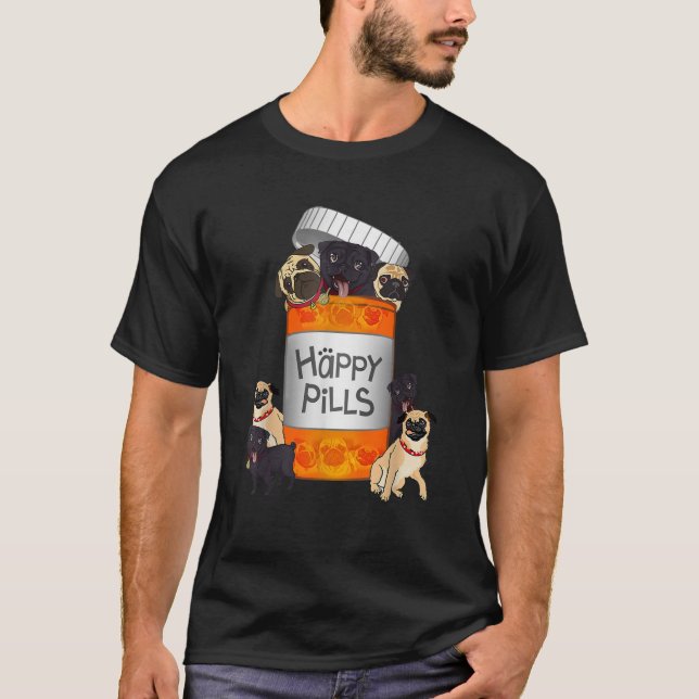 Pug Lycklig Pill T Shirt (Framsida)