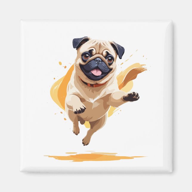Pug Lycklig-Roligt som rusar i Glatta Luft Magnet (Framsidan)
