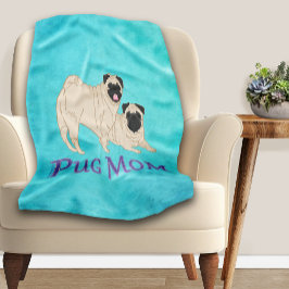 Pug Mamma 2 Fawn Pugs Hund älskare Fleecefilt