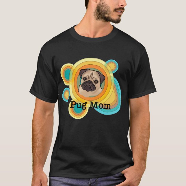 Pug mamma färgrik retro  t shirt (Framsida)