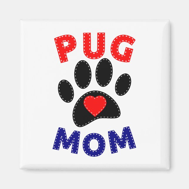 Pug Mamma Hund Mamma Teckning Magnet (Framsidan)