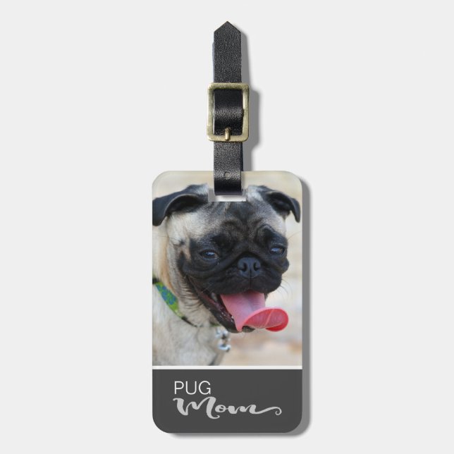 Pug Mamma Infoga Hund foto Bagagebricka (Vertikal Framsida)