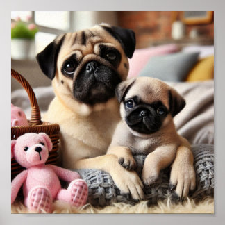 Pug mamma och hennes valp poster