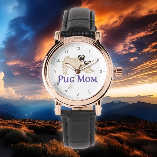 Pug Mamma Par Fawn Pugs Stylish Armbandsur (Choose from a variety of watch and band styles on this Pug Mom watch.)