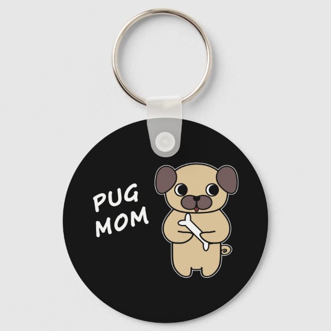 PUG MAMMA - Svart Nyckelring (Framsida)