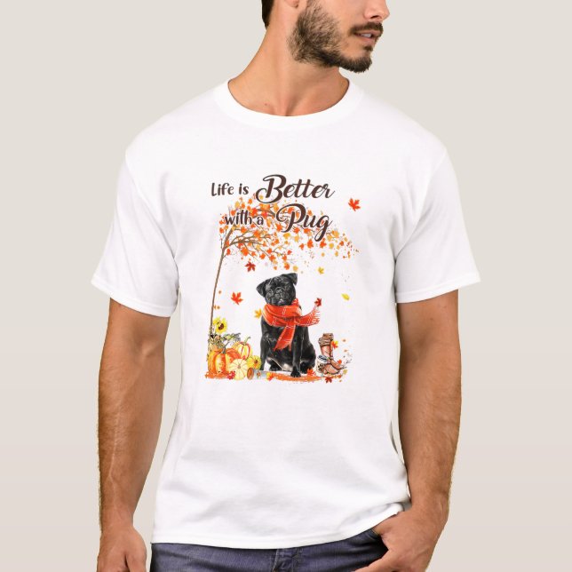 Pug Maple Thanksgiving Day Cute Hund Fall T Shirt (Framsida)