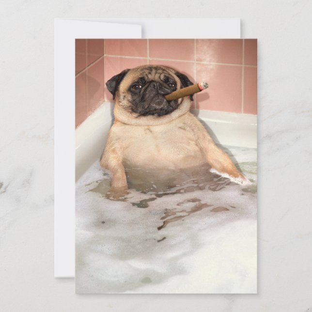 Pug med bubbelbad inbjudningar (Framsida)