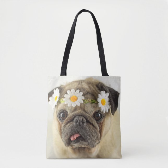Pug med Daisy Krona Tygkasse (Framsida)