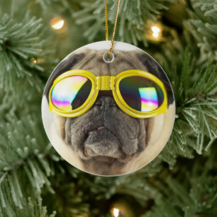 Pug med Goggles Julgransprydnad Keramik