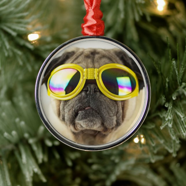 Pug med Goggles Julgransprydnad Metall (Träd)