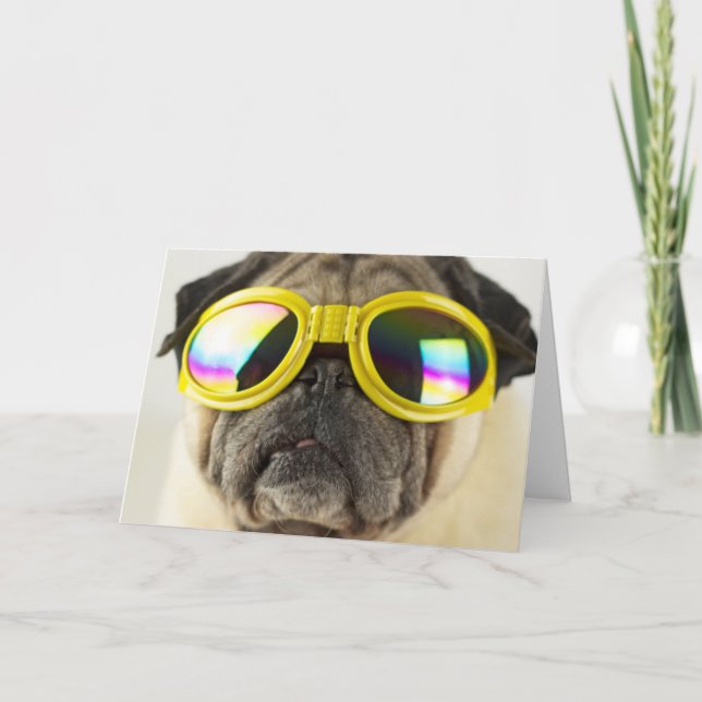 Pug med Goggles Kort (Framsida)