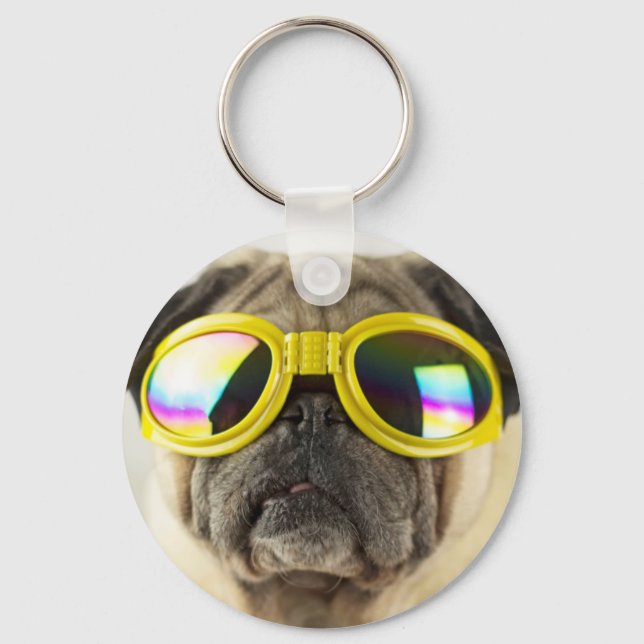 Pug med Goggles Nyckelring (Framsida)