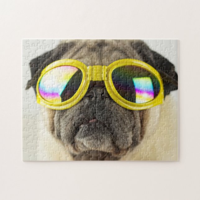 Pug med Goggles Pussel (Horisontell)