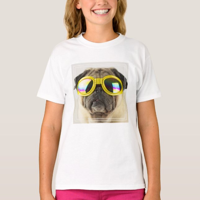 Pug med Goggles T Shirt (Framsida)