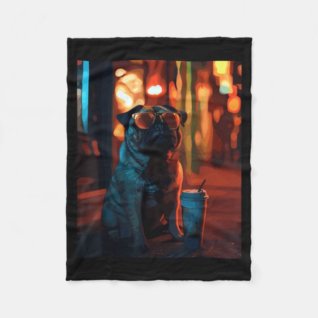 Pug med iskaffe  fleecefilt (Framsidan)
