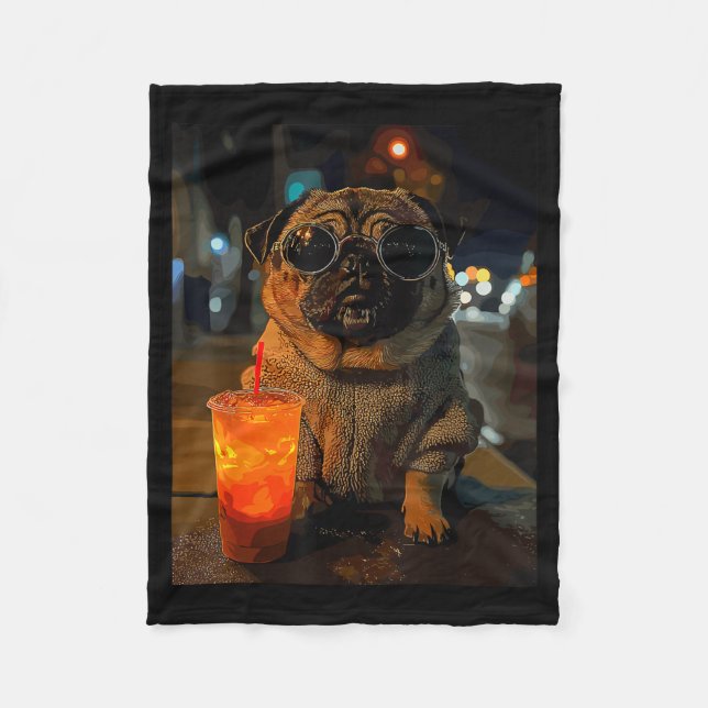 Pug med iskaffe  fleecefilt (Framsidan)