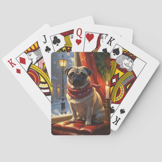 Pug med julen Ljus Helgdag Casinokort (Baksidan)