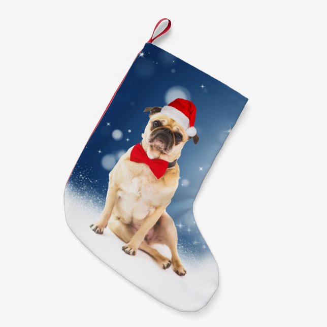 Pug med jultomten Hat Liten Julstrumpa (Framsidan (Hängande))