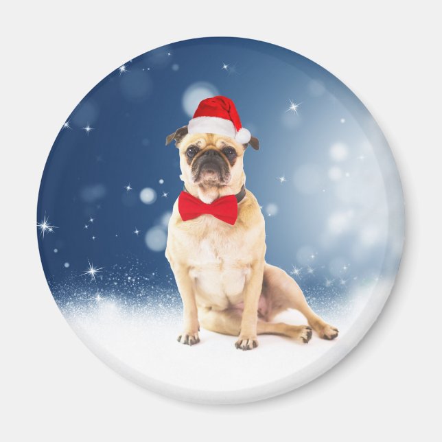 Pug med jultomten Hat Magnet (Framsidan)