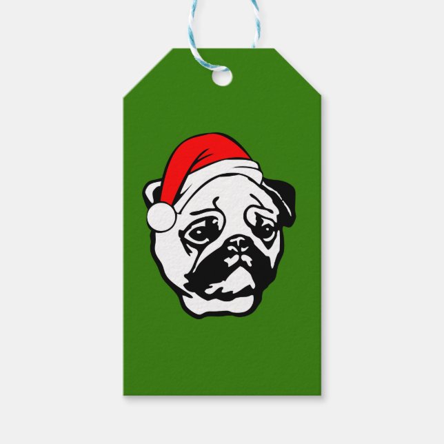 Pug med jultomten Hat Presentetikett (Framsidan)